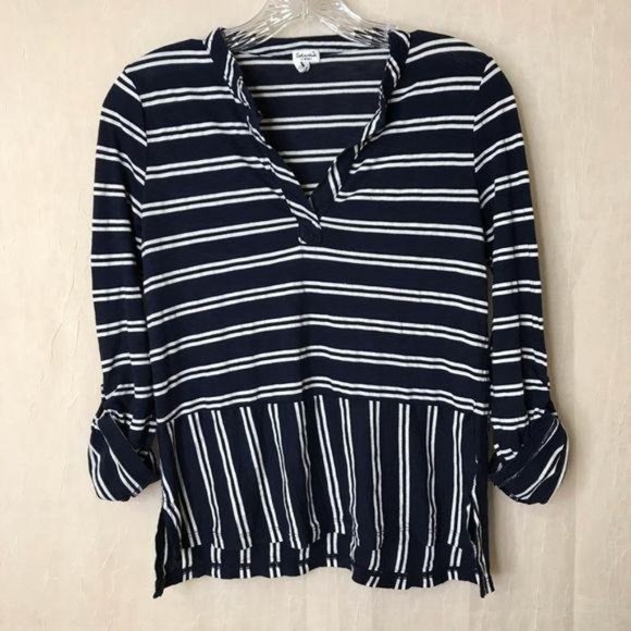 Splendid Navy Blue XS French Stripe Banded Hem Top - Picture 3 of 13